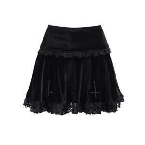 Whimsigoth Fairy Black Cross Detail Velvet Lace Skirt Goth Size Small